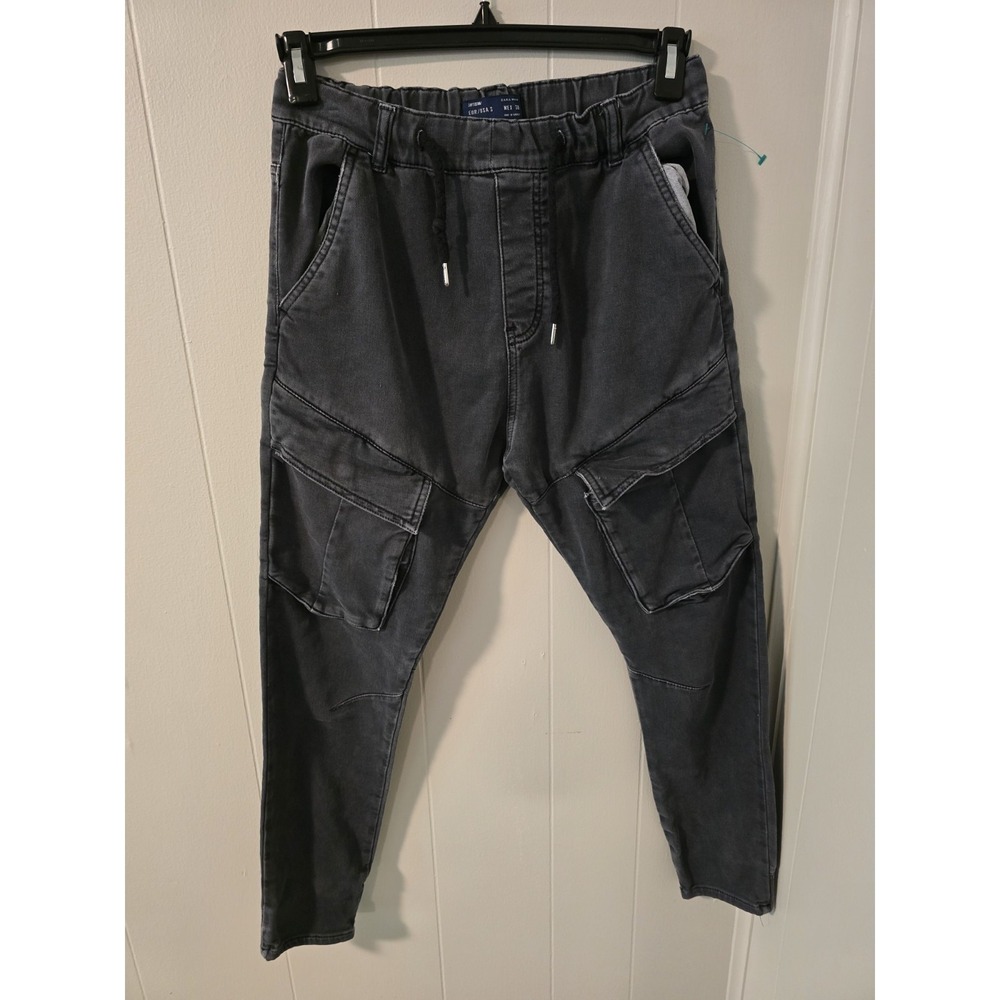 Zara Man Denim Cargo Joggers featuring a washed dark grey/faded black denim...